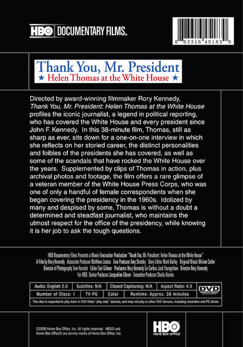 Thank You Mr. President: Helen Thomas at the White House (MOD) (DVD Movie) - back cover art