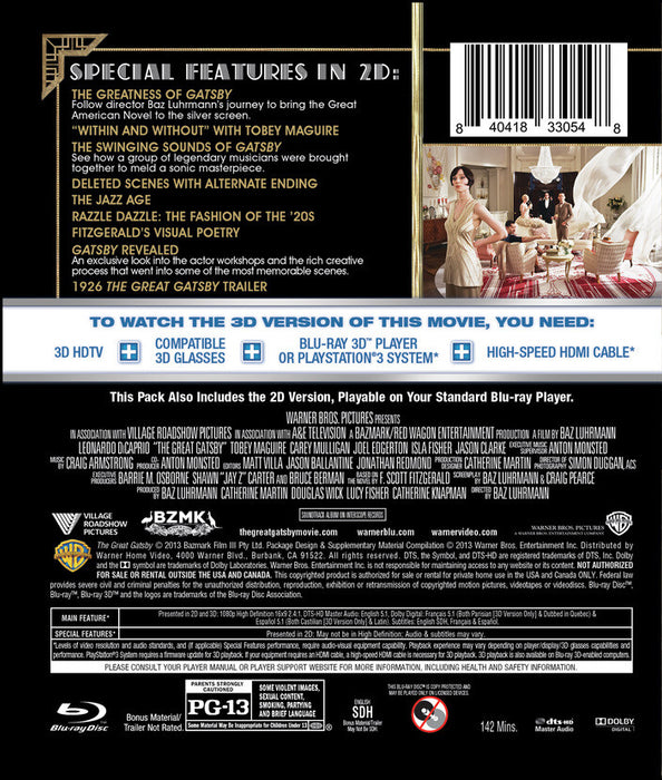 The Great Gatsby (MOD) (BluRay Movie) - back cover art