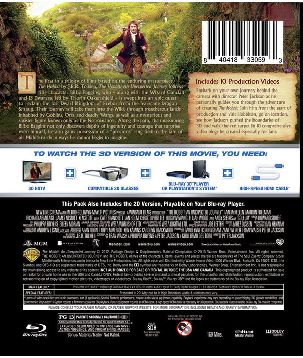 The Hobbit: An Unexpected Journey (MOD) (BluRay Movie) - back cover art