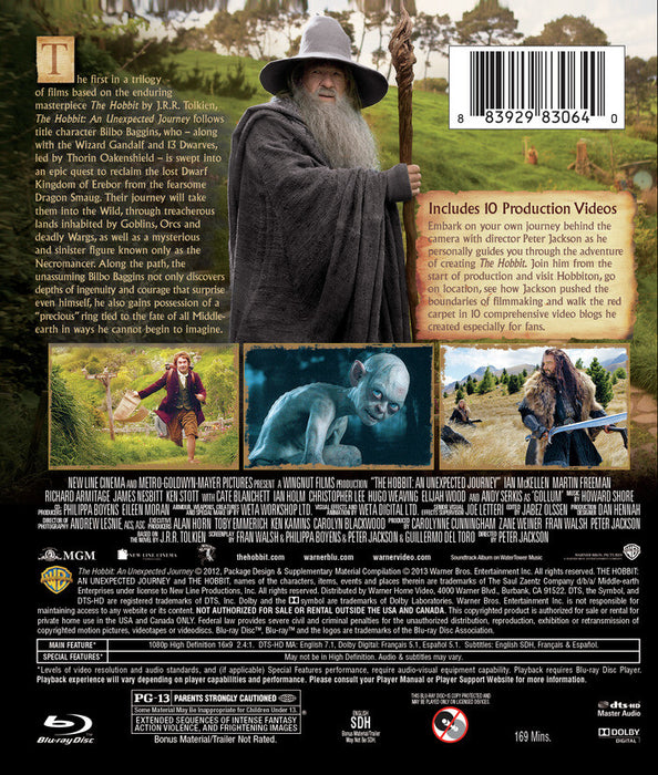 The Hobbit: An Unexpected Journey (MOD) (BluRay Movie) - back cover art