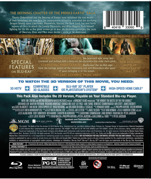 The Hobbit: The Battle of the Five Armies (MOD) (BluRay Movie) - back cover art