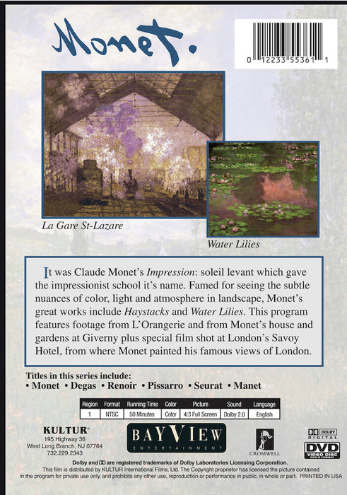 The Impressionists: Monet (MOD) (DVD Movie) - back cover art