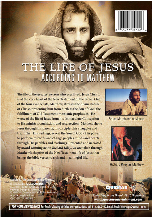 The Life of Jesus According to Matthew (MOD) (DVD Movie) - back cover art