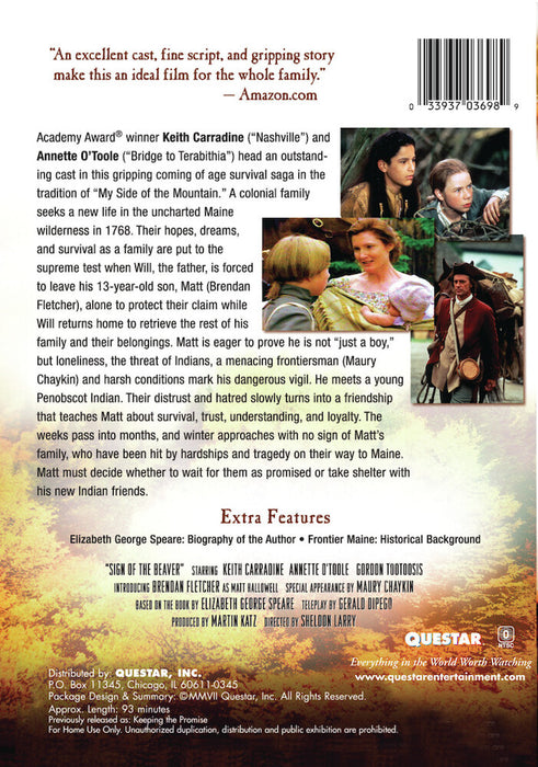 The Sign of the Beaver (MOD) (DVD Movie) - back cover art