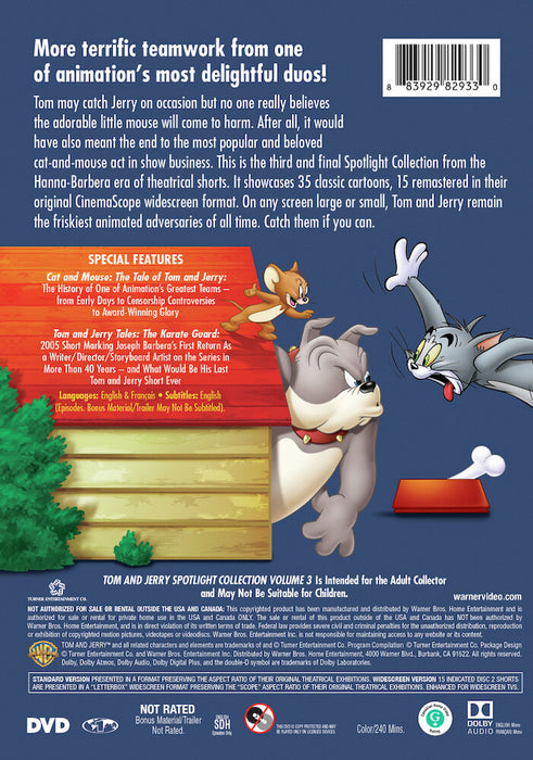 Tom and Jerry Spotlight Collection: Vol. 3 (MOD) (DVD Movie) - back cover art