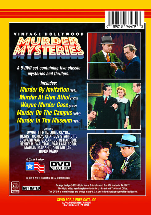 Vintage Hollywood Murder Mysteries: Murder By Invitation, Murder At Glen Athol, Wayne Murder Case, Murder On The Campus, Murder In The Museum (MOD) (DVD Movie) - back cover art