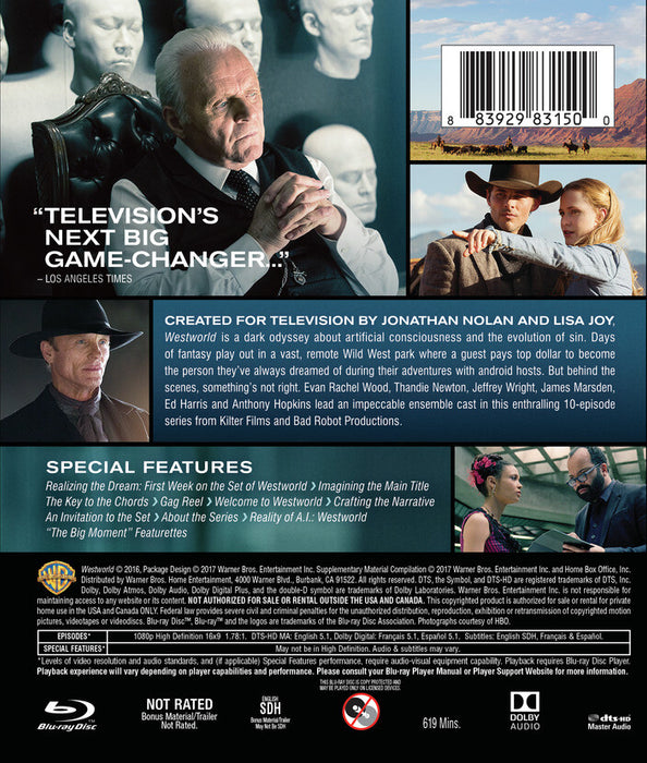 Westworld: The Complete First Season (MOD) (BluRay Movie) - back cover art