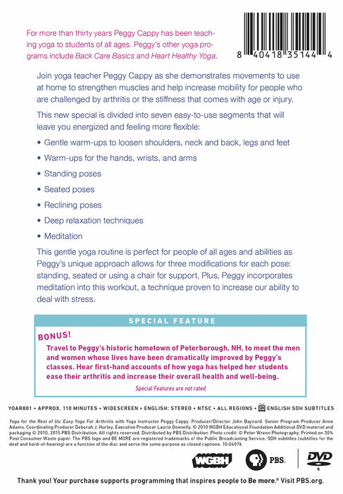 Yoga for the Rest of Us: Easy Yoga for Arthritis with Peggy Cappy (MOD) (DVD Movie) - back cover art